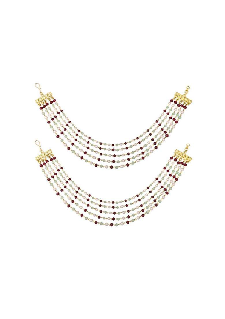Gold Plated Stones Studded And Beaded Ear Chains - Indya