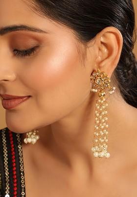 22K Gold Plated Pearls Studded Contemporary Shaped Drop Earrings