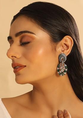 Silver Plated Cubic Zirconia Oxidised Contemporary Drop Earrings