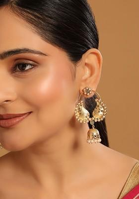 22K Gold Plated Crystals Studded Contemporary Shaped Jhumkas