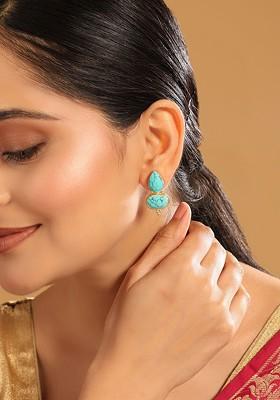 22K Gold Plated Turquoise Embrace Studded Contemporary Drop Earrings
