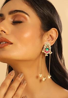 Gold Plated Pearls Beaded Contemporary Drop Earrings