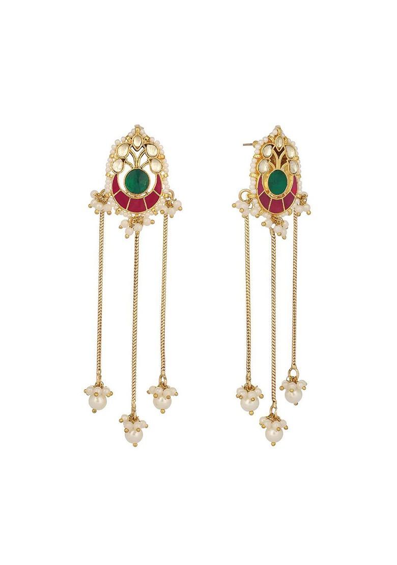 Gold Plated Pearls Beaded Contemporary Drop Earrings - Indya