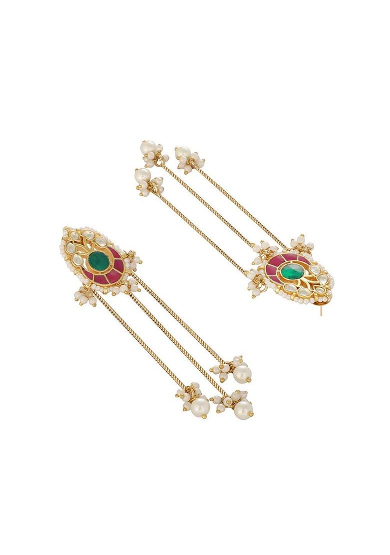 Gold Plated Pearls Beaded Contemporary Drop Earrings - Indya