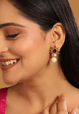 22K Gold Plated Pearl And Crystal Studded Contemporary Floral Stud Earrings