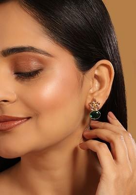 22K Gold Plated Faux Emerald Studded Contemporary Shaped Studs