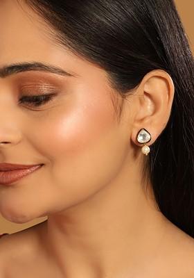 22K Gold Plated Circular Shaped Sea Green Enamelled Floral Motif Studs