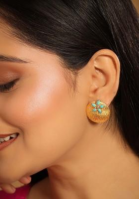 22K Gold Plated Turquoise Studded Contemporary Shaped Studs