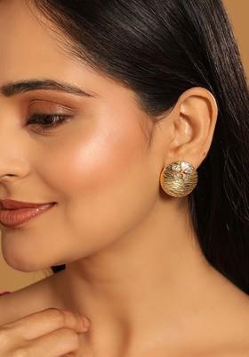22K Gold Plated Kundan Studded Contemporary Shaped Studs