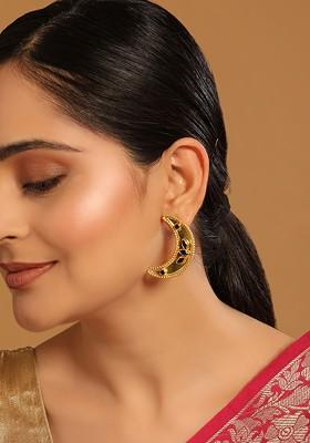 22K Gold Plated Stone Studded Crescent Shaped Stud Earrings