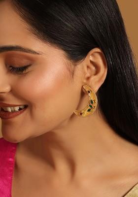 22K Gold Plated Crystals Studded Contemporary Shaped Drop Earrings