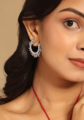 Rhodium Plated Cubic Zirconia Studded Contemporary Studs
