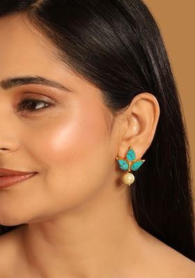 22K Gold Plated Turquoise Studded Contemporary Shaped Studs