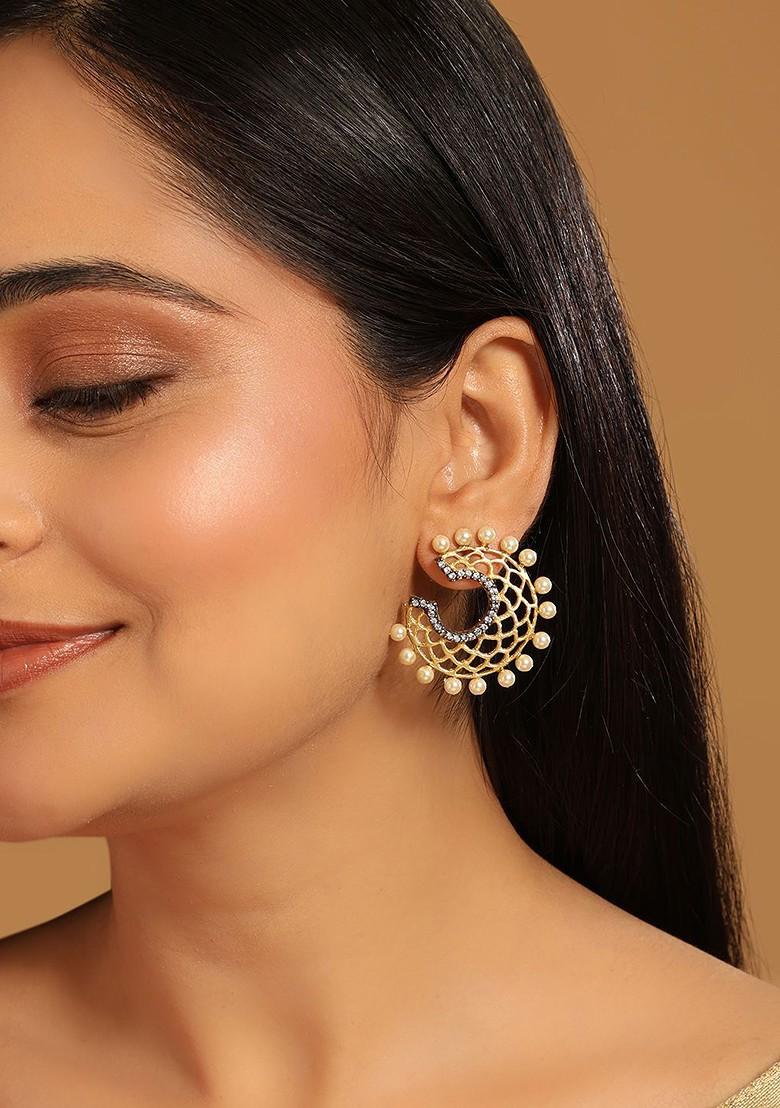 22K Gold Plated Pearls Studded Contemporary Studs - Indya
