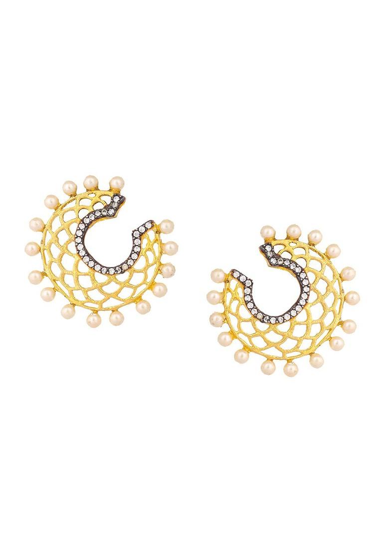 22K Gold Plated Pearls Studded Contemporary Studs - Indya