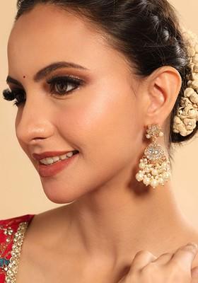 22K Gold Plated Kundan Studded Contemporary Drop Earrings