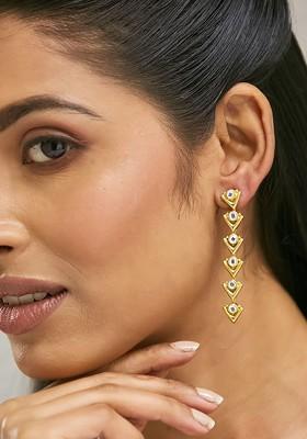 18K Gold Plated Crystal Stone Studded Triangular Drop Sleek Earrings
