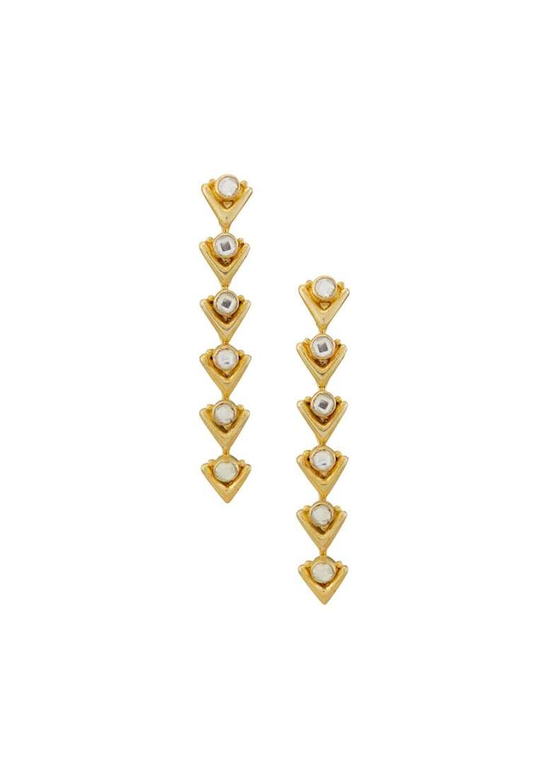 18K Gold Plated Crystal Stone Studded Triangular Drop Sleek Earrings - Indya
