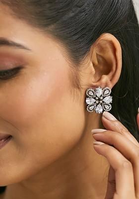 22K Gold Plated Crystal And Zircon Stone Studded Floral Studs