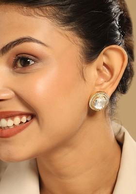 Gold Plated Cubic Zirconia Studded Anti Tarnish Circular Studs