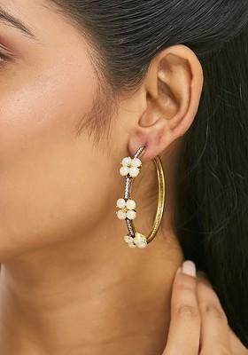 22K Gold Plated Elegant Pearl Beaded Circular Hoop Earrings
