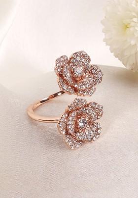 Rose Gold Plated Crystal Studded Finger Ring