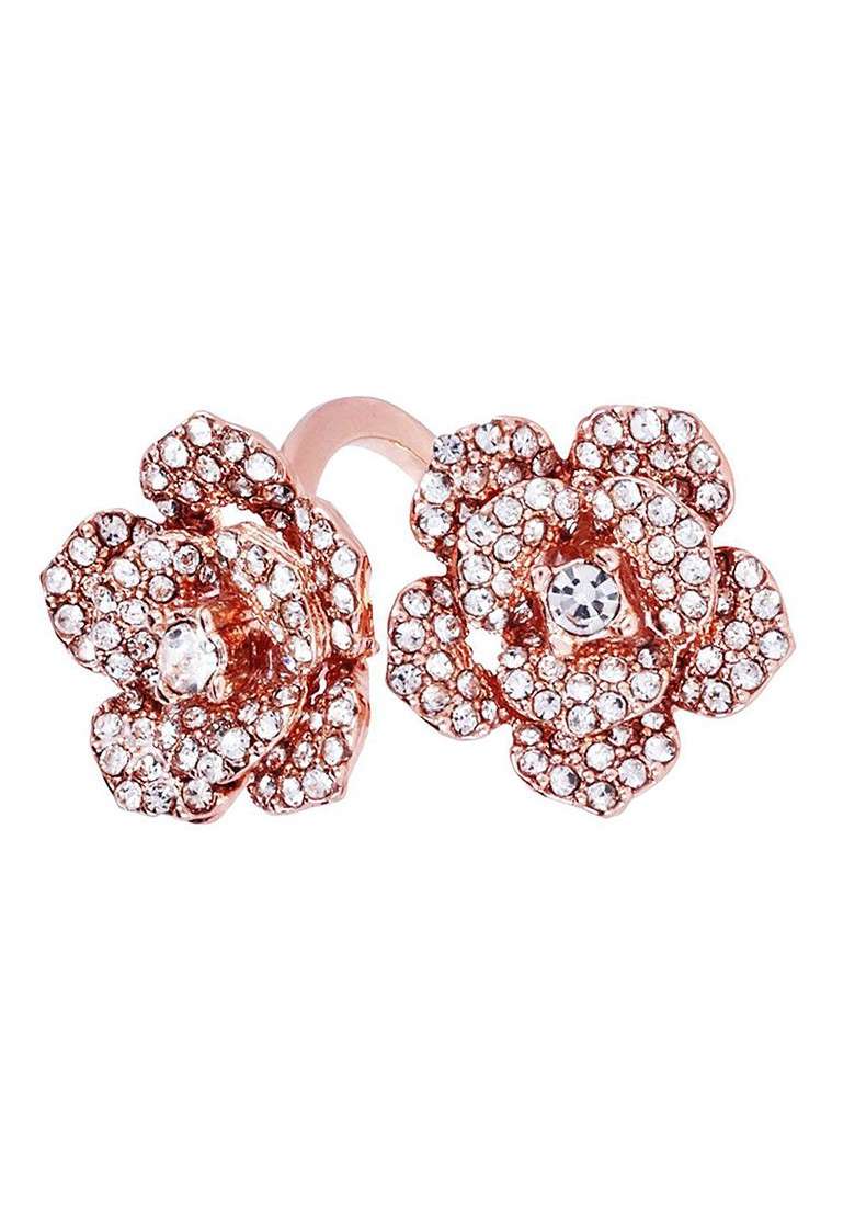 Rose Gold Plated Crystal Studded Finger Ring - Indya