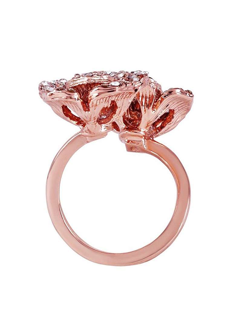 Rose Gold Plated Crystal Studded Finger Ring - Indya