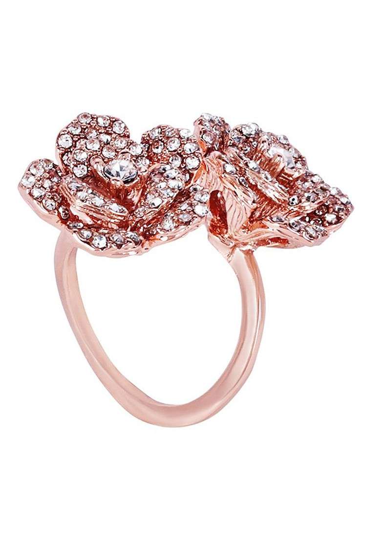 Rose Gold Plated Crystal Studded Finger Ring - Indya