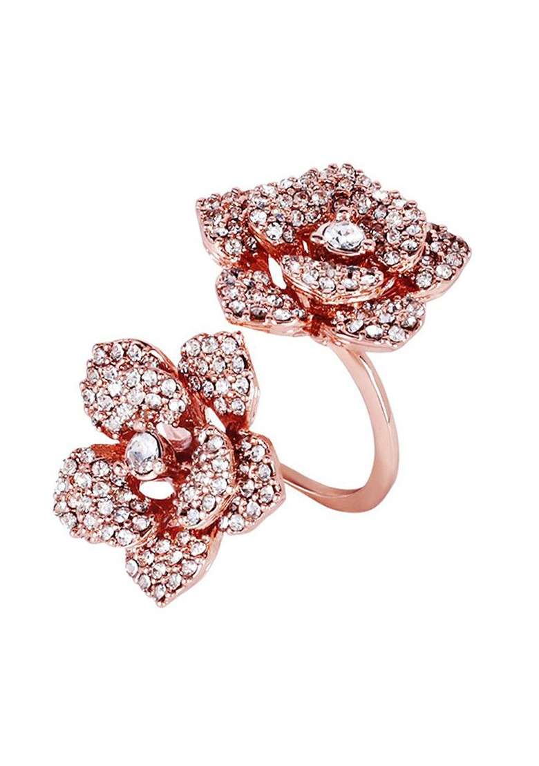 Rose Gold Plated Crystal Studded Finger Ring - Indya