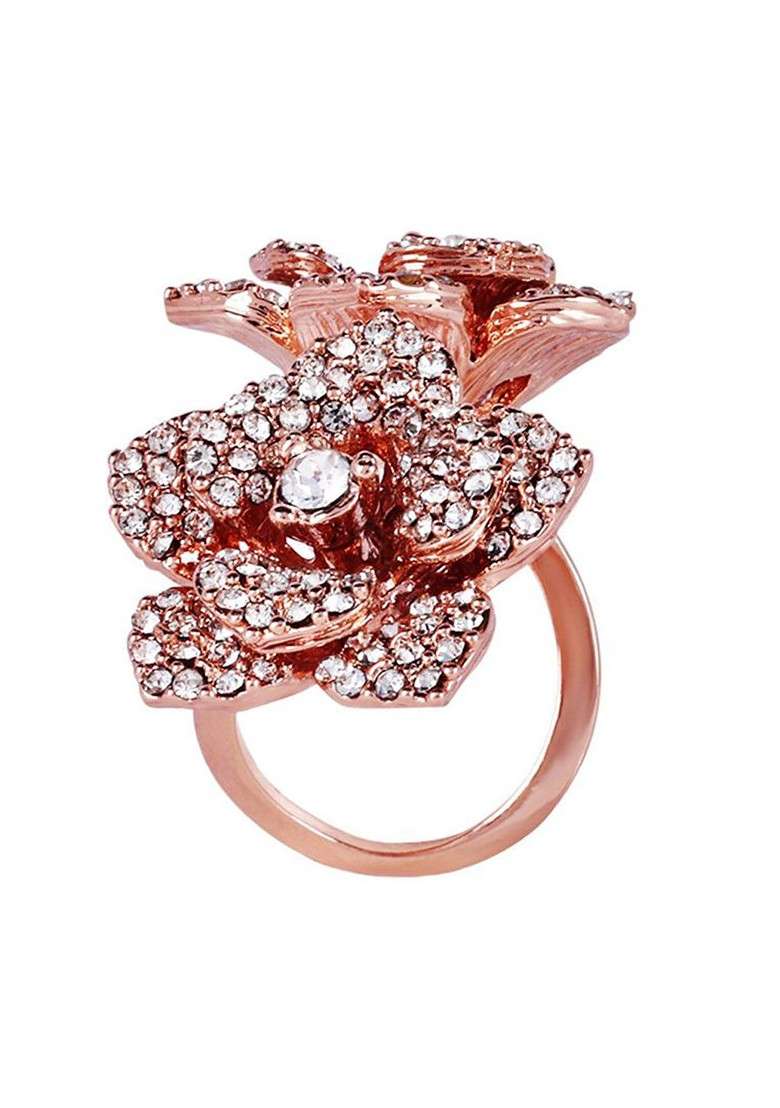 Rose Gold Plated Crystal Studded Finger Ring - Indya