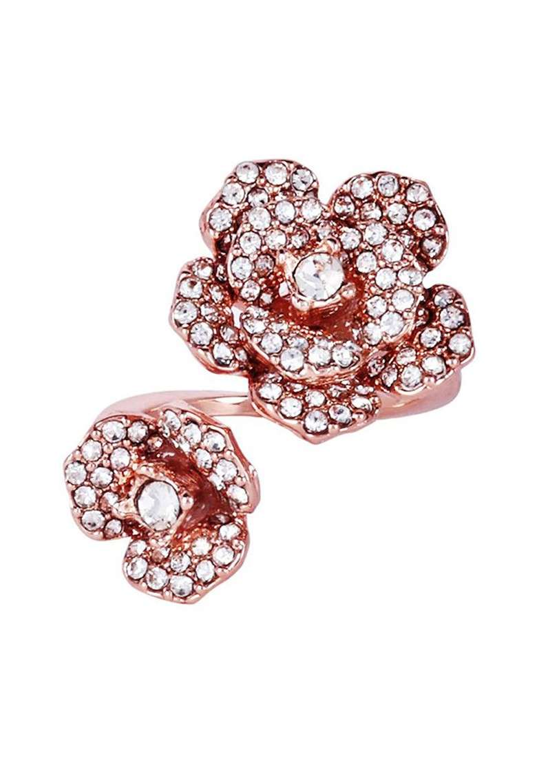 Rose Gold Plated Crystal Studded Finger Ring - Indya