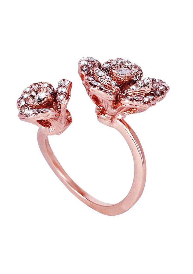 Rose Gold Plated Crystal Studded Finger Ring - Indya