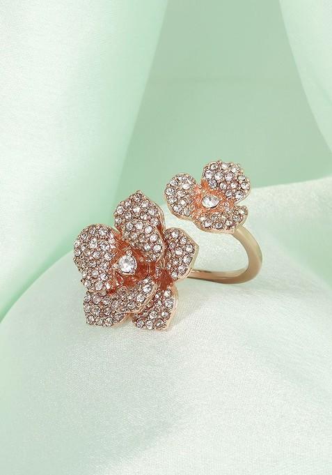 Rose Gold Plated Crystal Studded Finger Ring