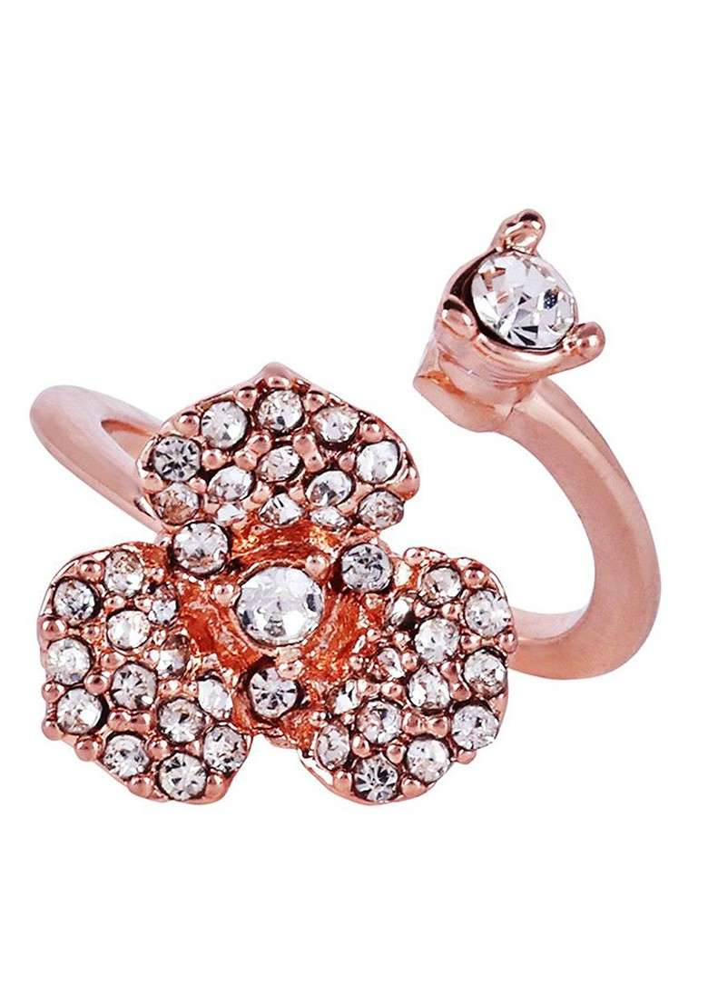 Rose Gold Plated Crystal Studded Finger Ring - Indya