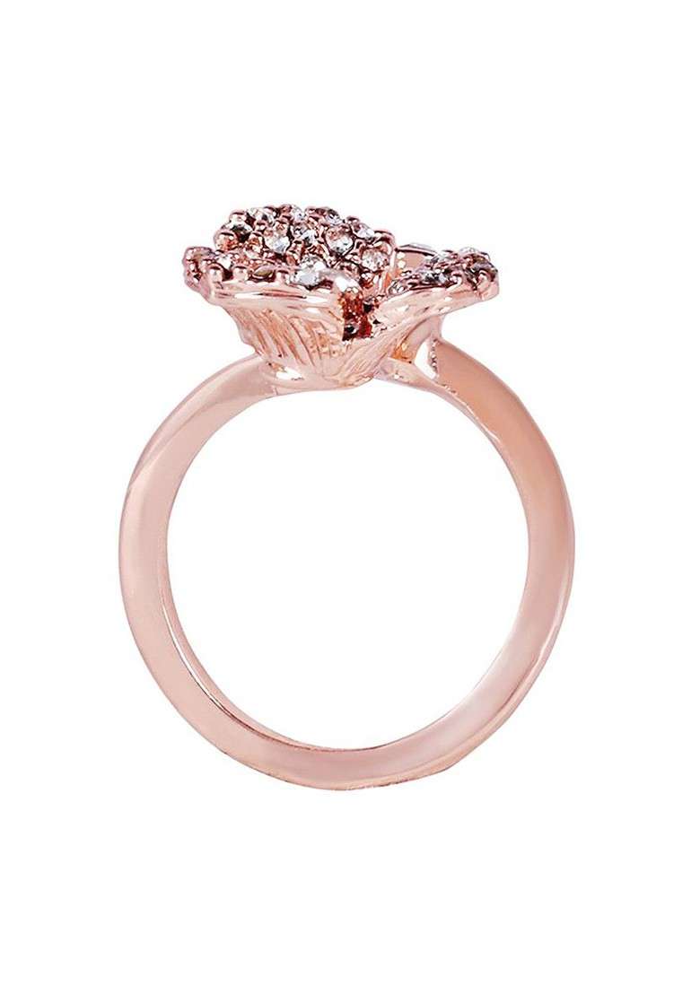 Rose Gold Plated Crystal Studded Finger Ring - Indya