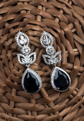 Sparkling Silver Plated Teardrop Shaped Cubic Zirconia Studded Drop Earrings
