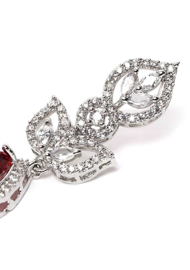 Sparkling Silver Plated Teardrop Shaped Cubic Zirconia Studded Drop Earrings - Indya