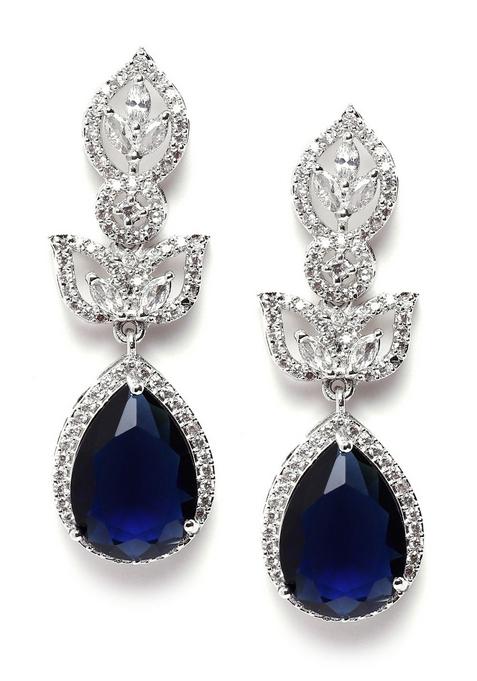 Silver Plated Tear Drop Shaped Drop Earrings