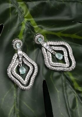 Elegant Silver Plated Diamond Shaped Cubic Zirconia Studded Drop Earrings