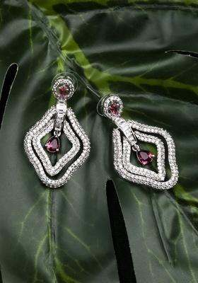 Elegant Silver Plated Diamond Shaped Cubic Zirconia Studded Drop Earrings