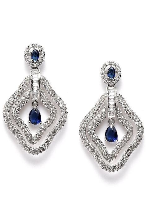 Silver Plated Cz Diamond Shaped Drop Earrings