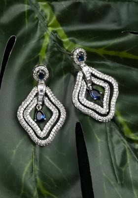 Elegant Silver Plated Diamond Shaped Cubic Zirconia Studded Drop Earrings