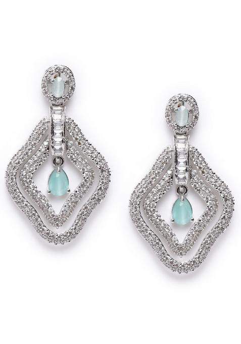 Silver Plated Diamond Shaped Drop Earrings