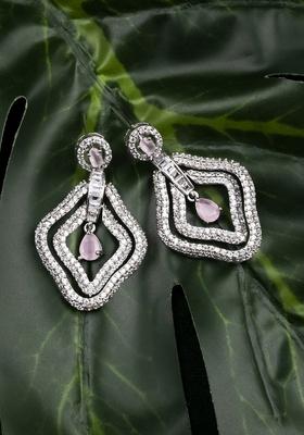 Elegant Silver Plated Diamond Shaped Cubic Zirconia Studded Drop Earrings