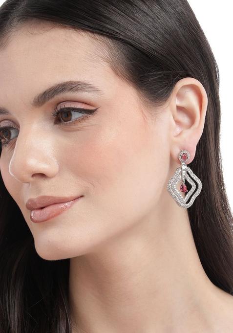 Silver Plated Diamond Shaped Drop Earrings