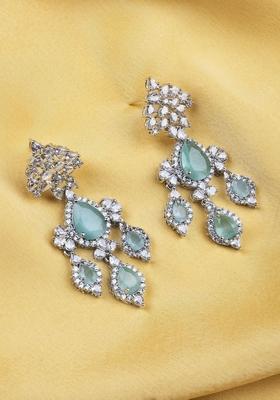 Silver Plated Cubic Zirconia Studded Contemporary Drop Earrings