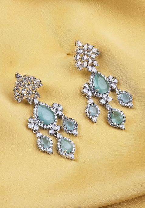 Silver Plated Cubic Zirconia Studded Contemporary Drop Earrings