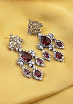 Silver Plated Cubic Zirconia Studded Contemporary Drop Earrings