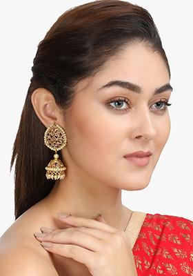 Women 24Ct Gold Plated Stone Studded Jhumki
